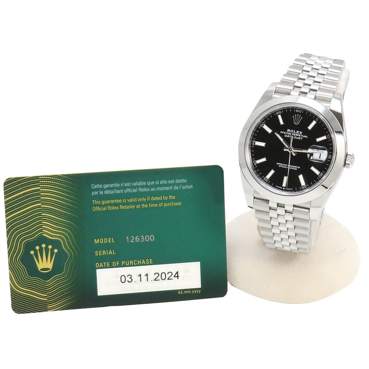 126300 Datejust 41 SS, random serial number, automatic winding, black dial.