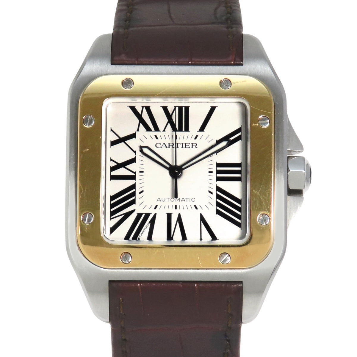 W20072X7 Santos 100LM YG/SS/Leather Automatic Silver