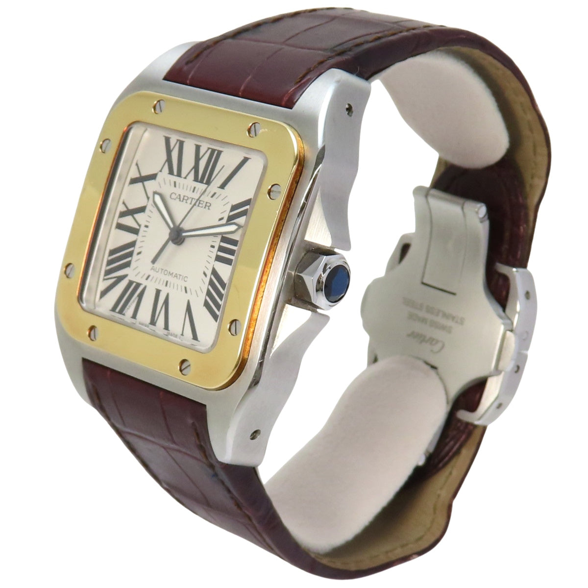 W20072X7 Santos 100LM YG/SS/Leather Automatic Silver