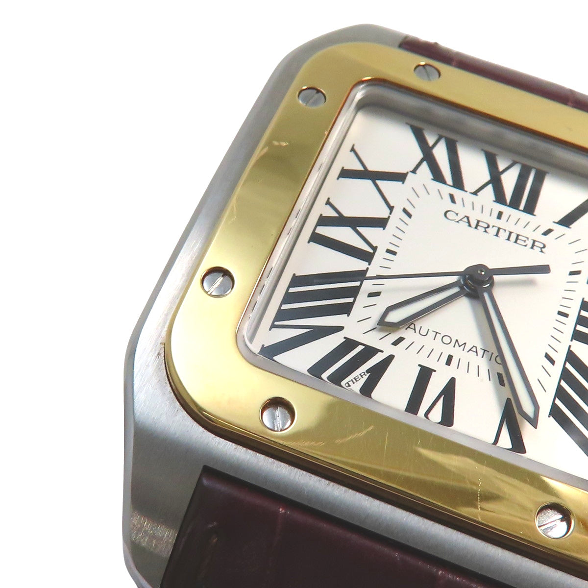 W20072X7 Santos 100LM YG/SS/Leather Automatic Silver