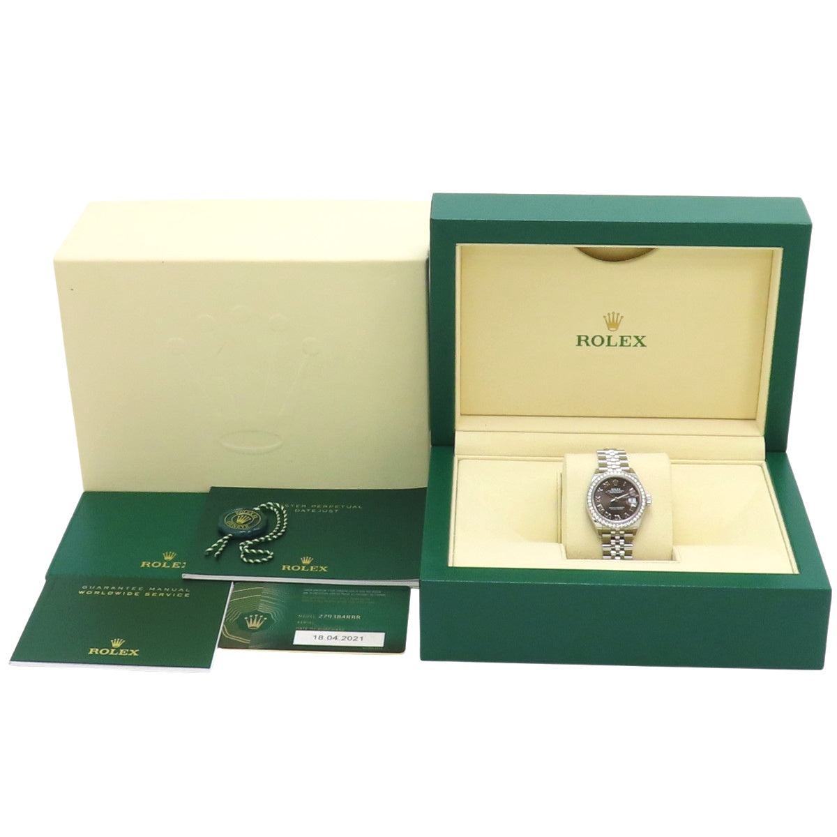 Datejust 28 279384RBR WG/SS, random serial number, automatic winding, dark gray dial, diamond bezel.
