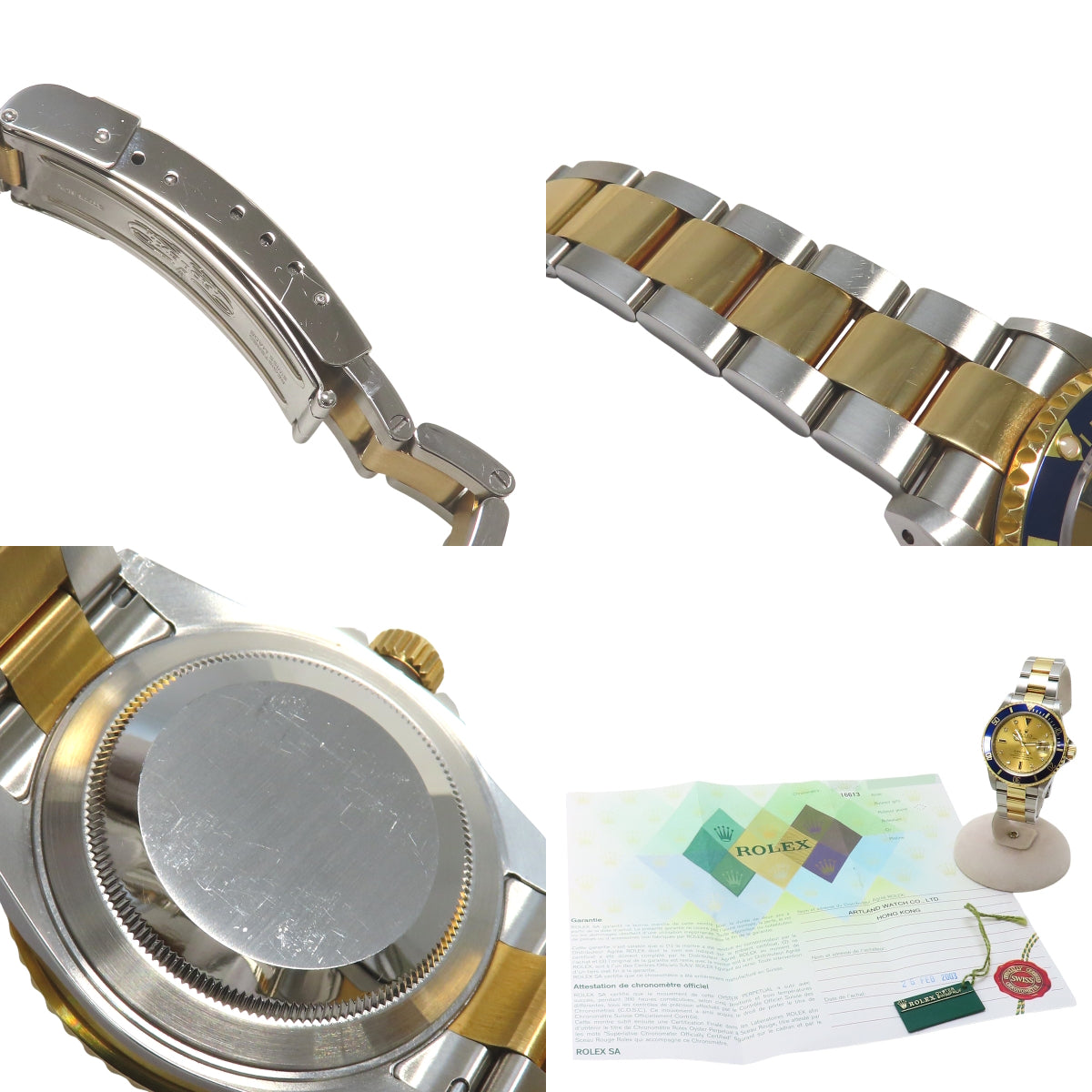 16613SG潜航者型日期型腕表,黄金/不锈钢材质,Y字头,自动上链,香槟金表盘,8颗钻石/3颗蓝宝石镶嵌。