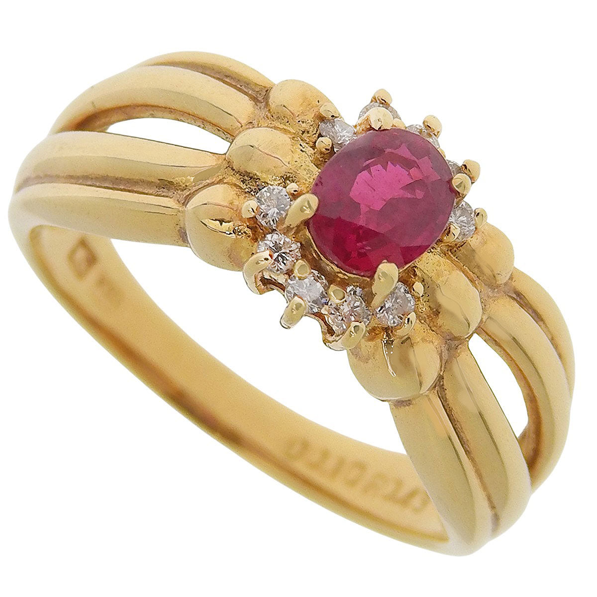 Ruby and Diamond Ring, Ruby/Diamond R0.43/D0.10, Yellow Gold 18KYG