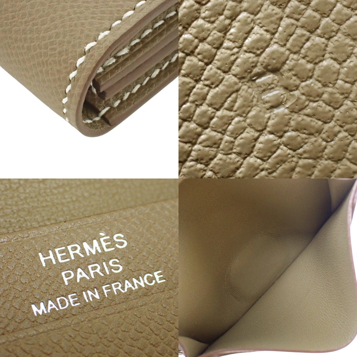 Bearn Mini Card Case, Palladium Hardware, Veau Madame Etoupe/Etoupe, B Stamp