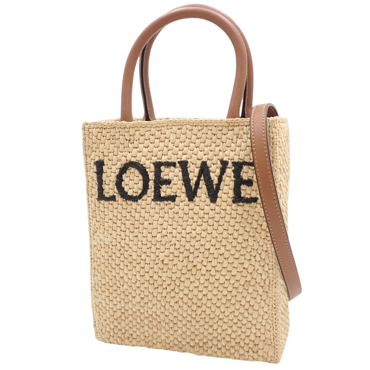 标准 A5 拉菲草和皮革手提包