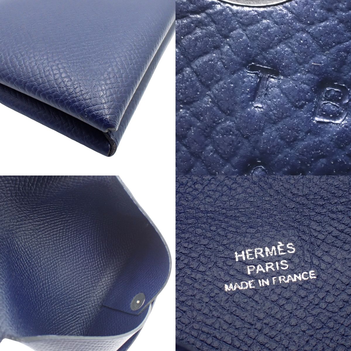 Calvi Epsom leather bag in palladium hardware, blue navy with T stamp