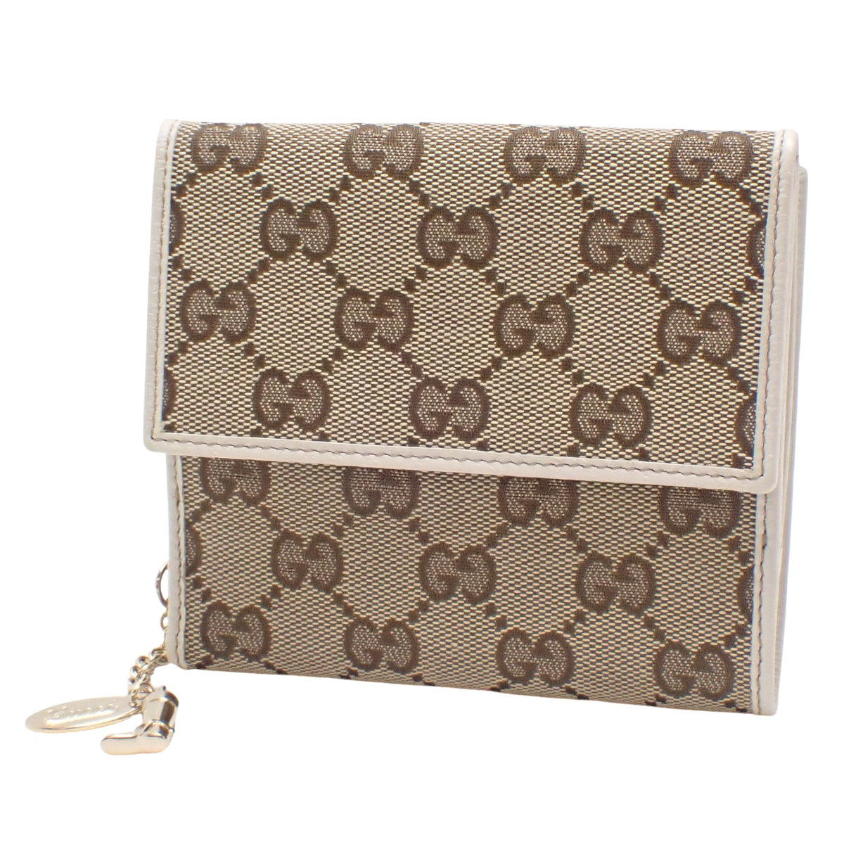 GG canvas bifold wallet in beige and off-white leather (154182)