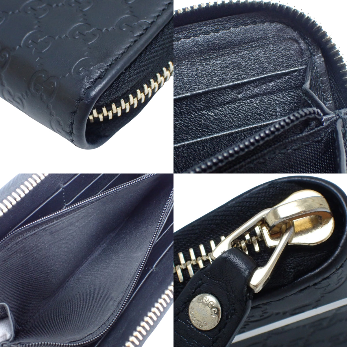 Gucci Microguccissima拉链长款钱包,Gucci Sima皮革,黑色,449391