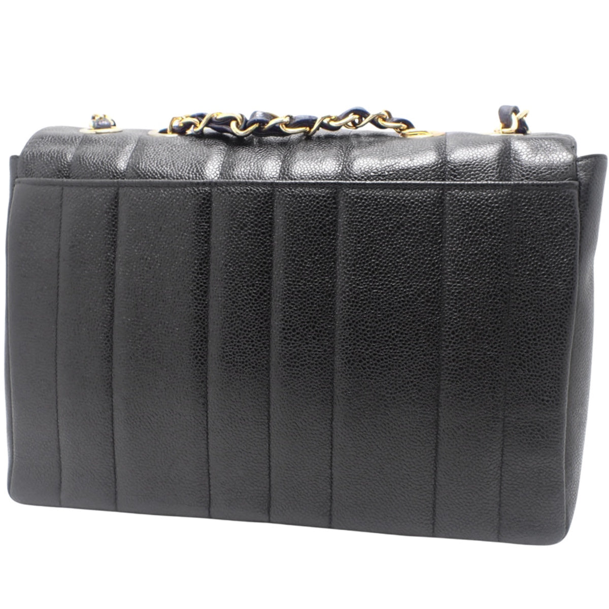 Mademoiselle Coco Mark Chain Shoulder Bag, Caviar Skin, Black