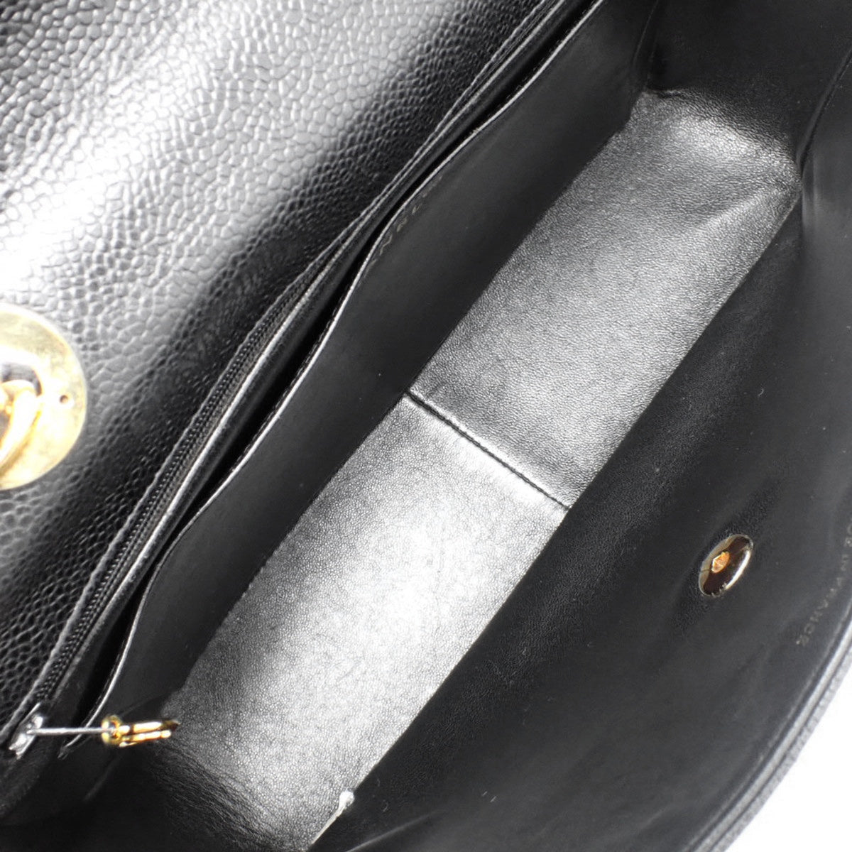 Mademoiselle Coco Mark Chain Shoulder Bag, Caviar Skin, Black