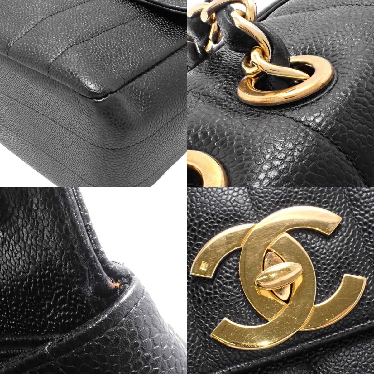 Mademoiselle Coco Mark Chain Shoulder Bag, Caviar Skin, Black