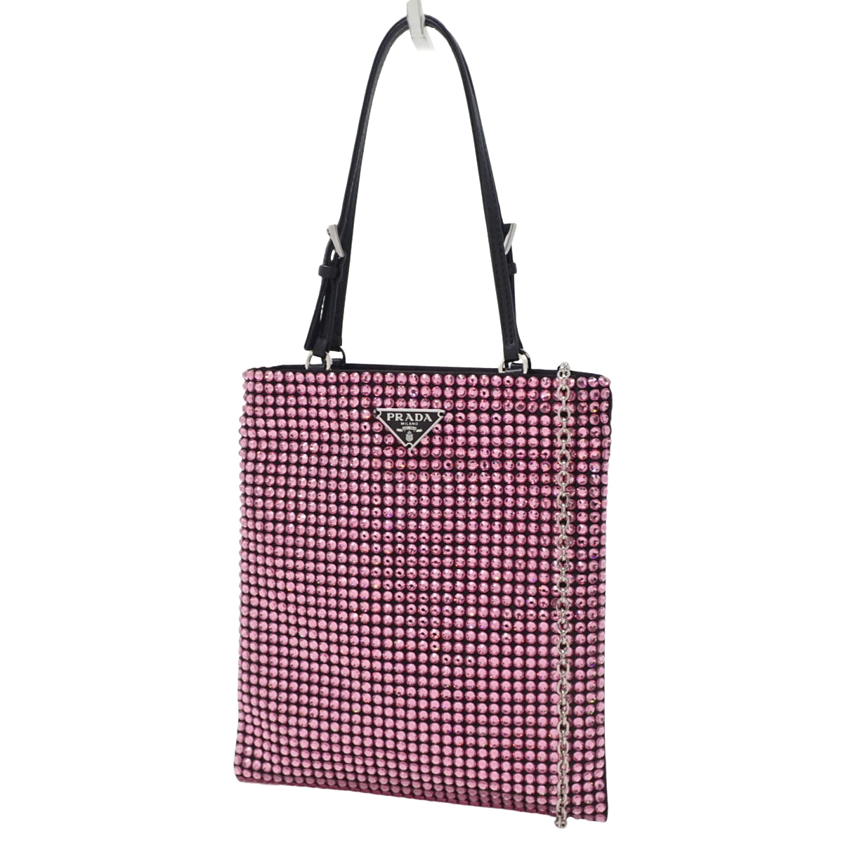 クリスタル 2WAYバッグ ショルダー チェーン サテン レザー