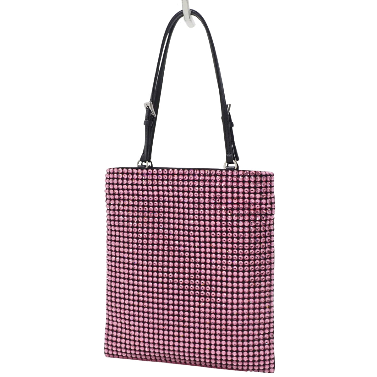 クリスタル 2WAYバッグ ショルダー チェーン サテン レザー