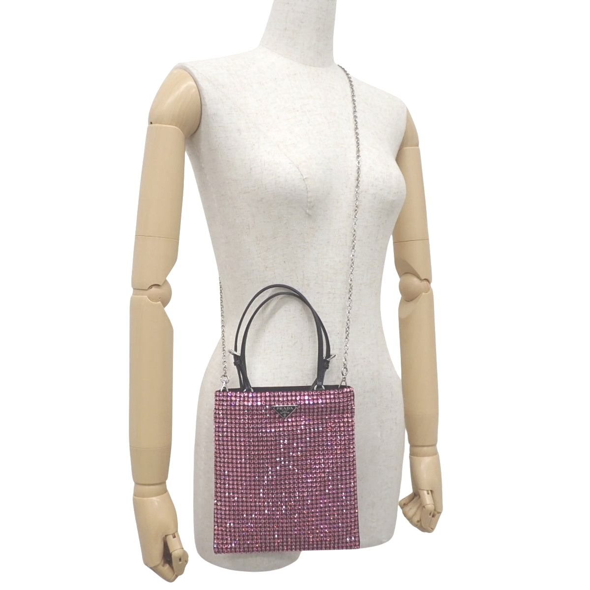 水晶两用包肩链缎面皮革