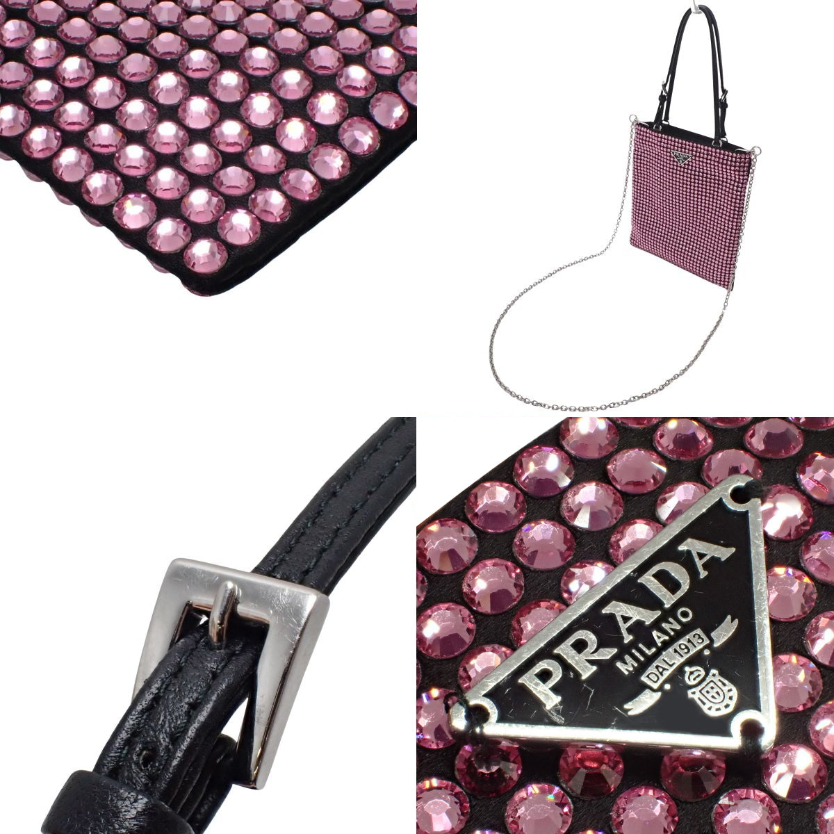 クリスタル 2WAYバッグ ショルダー チェーン サテン レザー