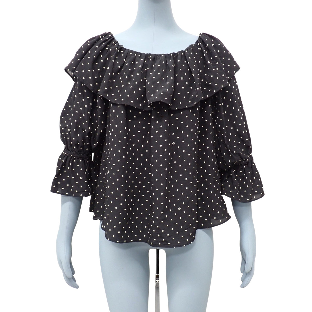 圆点衬衫 40 码 波点束腰外衣 黑色 白色