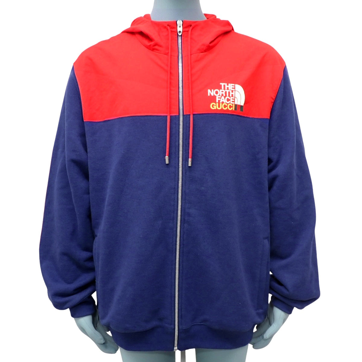 The North Face collaboration zip-up hoodie, size L, red and blue