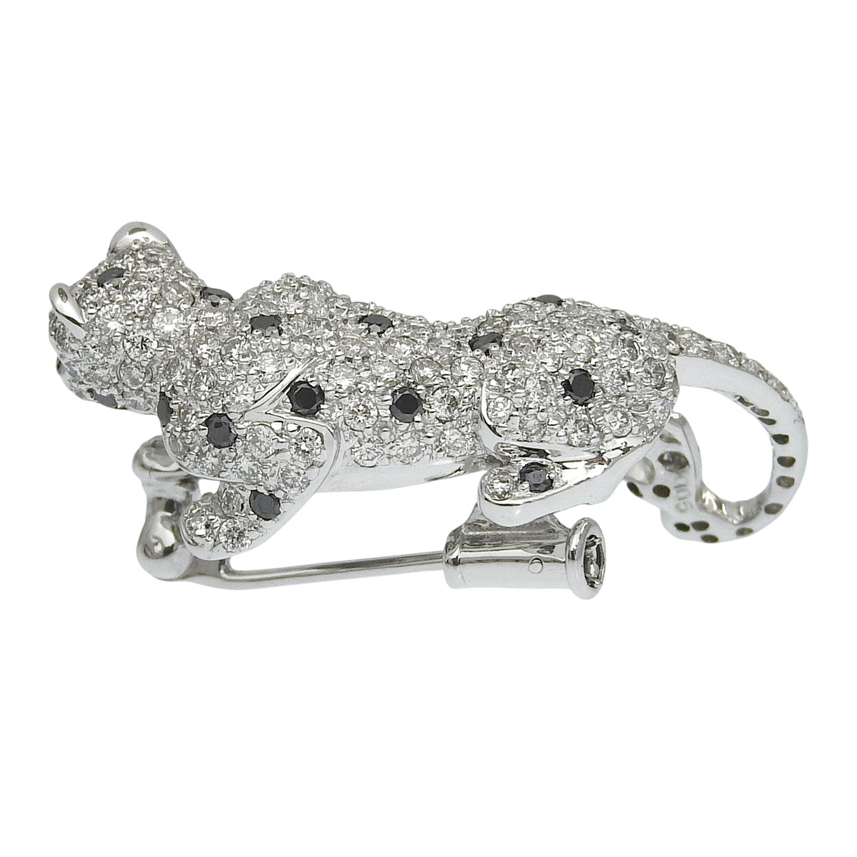 エメラルド ブラックダイヤモンド パンサーブローチ E0.05/D2.00./BL K18 ホワイトゴールド WG