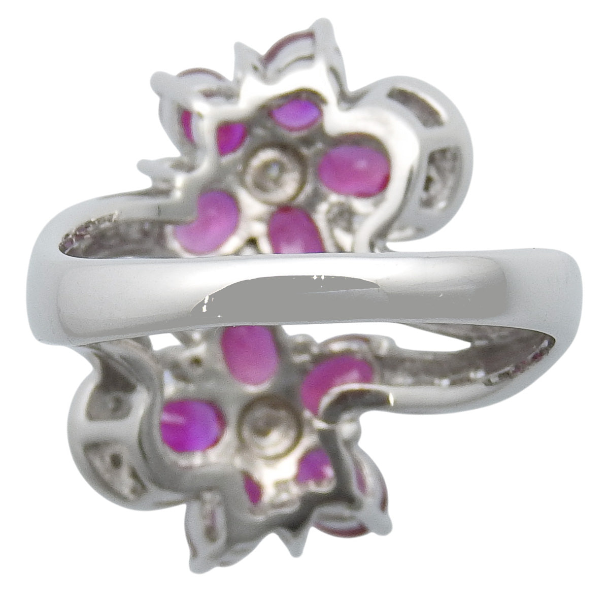 花卉图案红宝石钻石戒指 R2.84/D0.28 K18 白金 WG