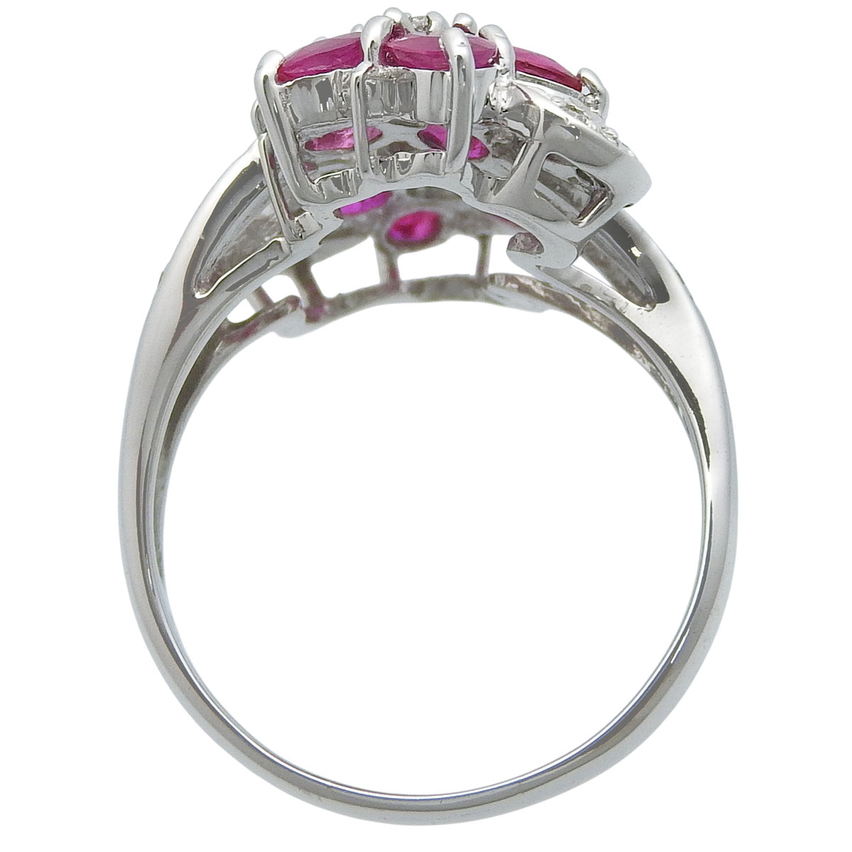 フラワーモチーフ ルビー ダイヤモンド リング R2.84/D0.28 K18 ホワイトゴールド WG