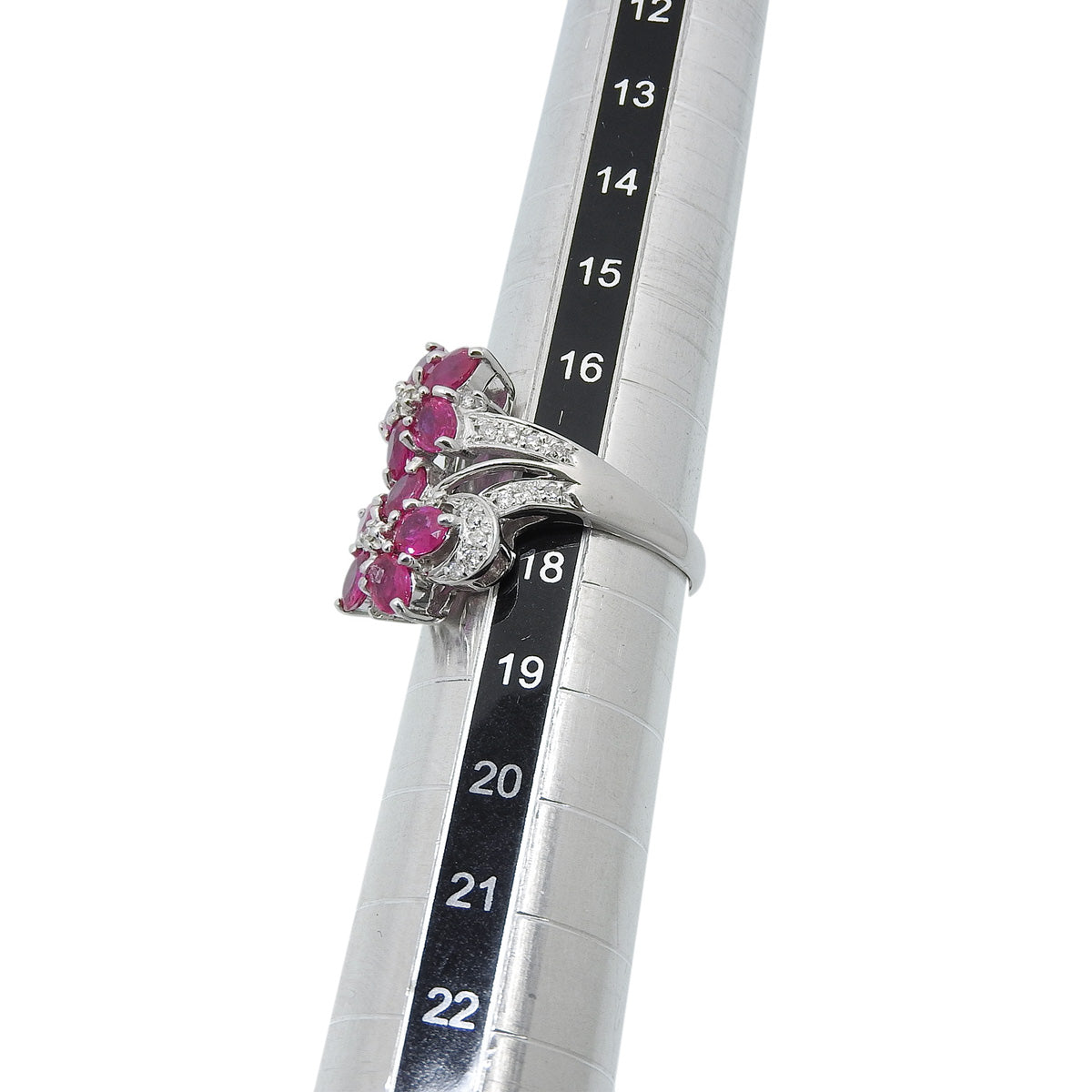 花卉图案红宝石钻石戒指 R2.84/D0.28 K18 白金 WG