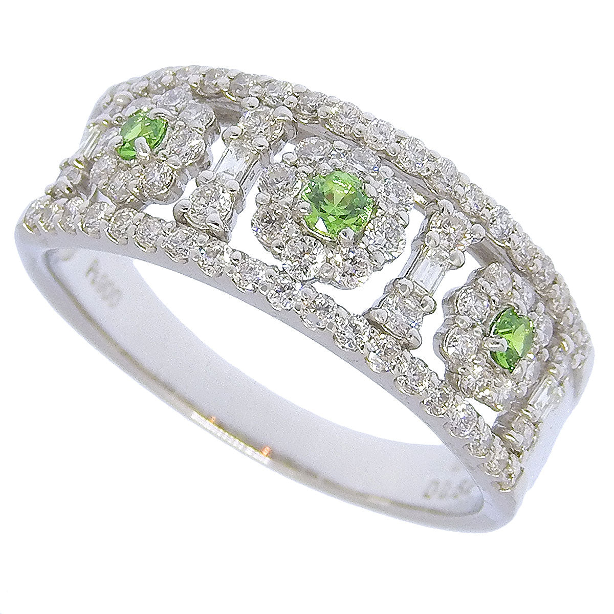 Demantoid Garnet and Diamond Ring, GG 0.16ct / D 0.62ct, Pt900 Platinum