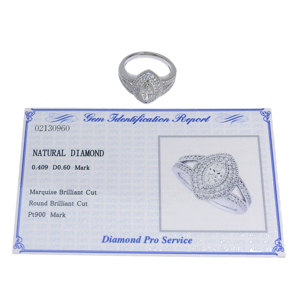 Marquise-cut diamond ring, 0.409 carats, 0.60 carats, platinum (Pt900)