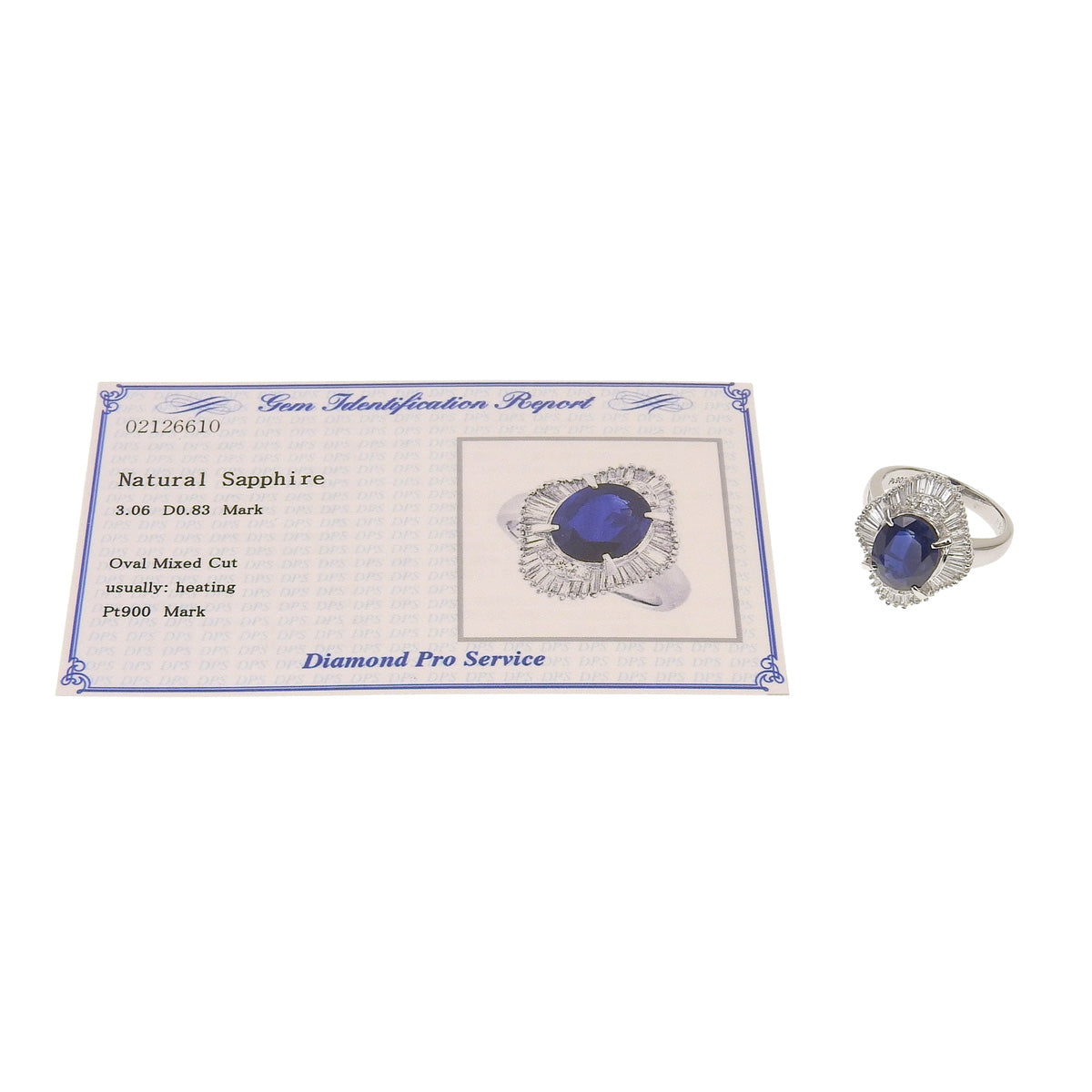 Sapphire and Diamond Ring, Sapphire 3.06ct, Diamond 0.83ct, Platinum 900.