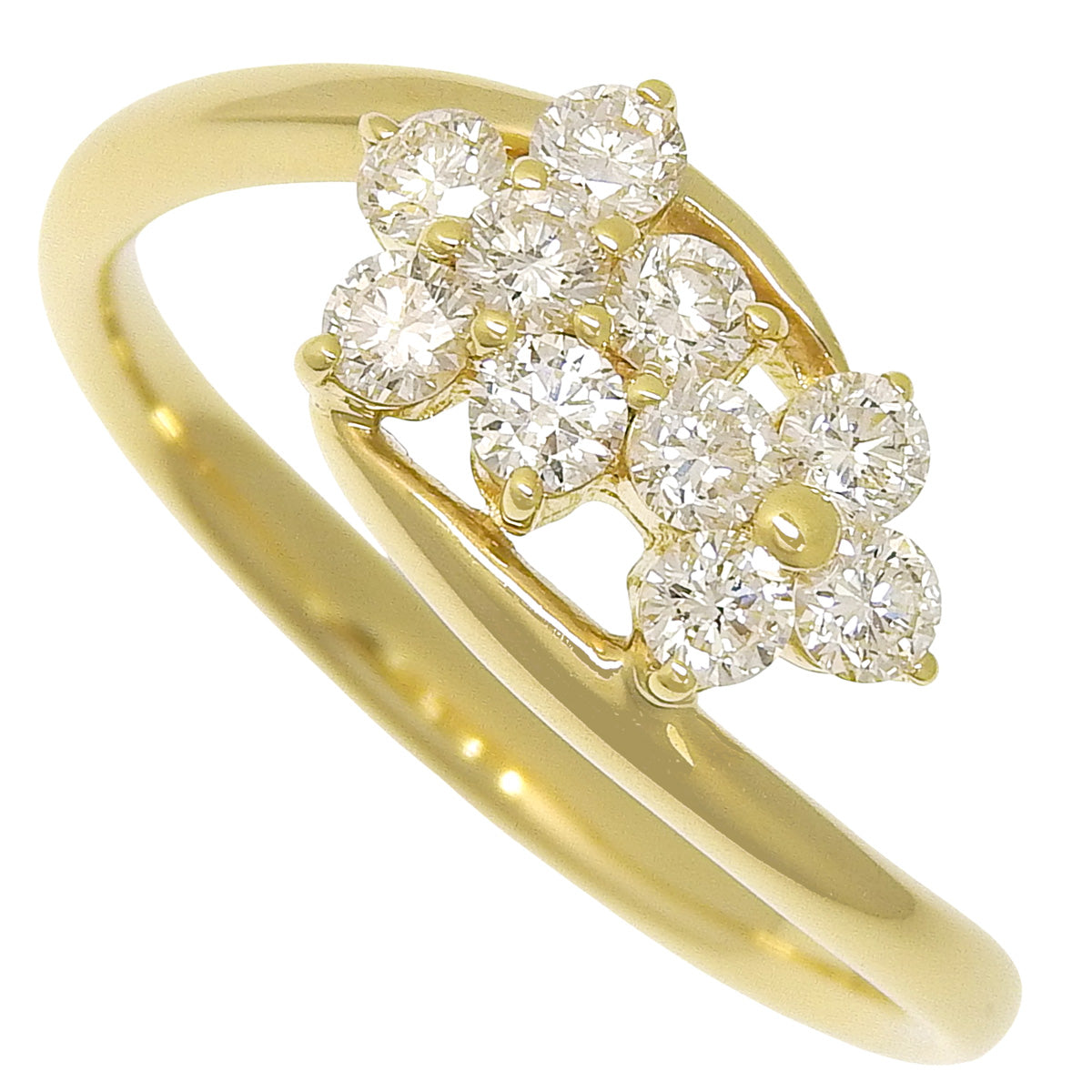 Flower motif diamond ring, 0.518 carats of diamonds, 18K yellow gold.
