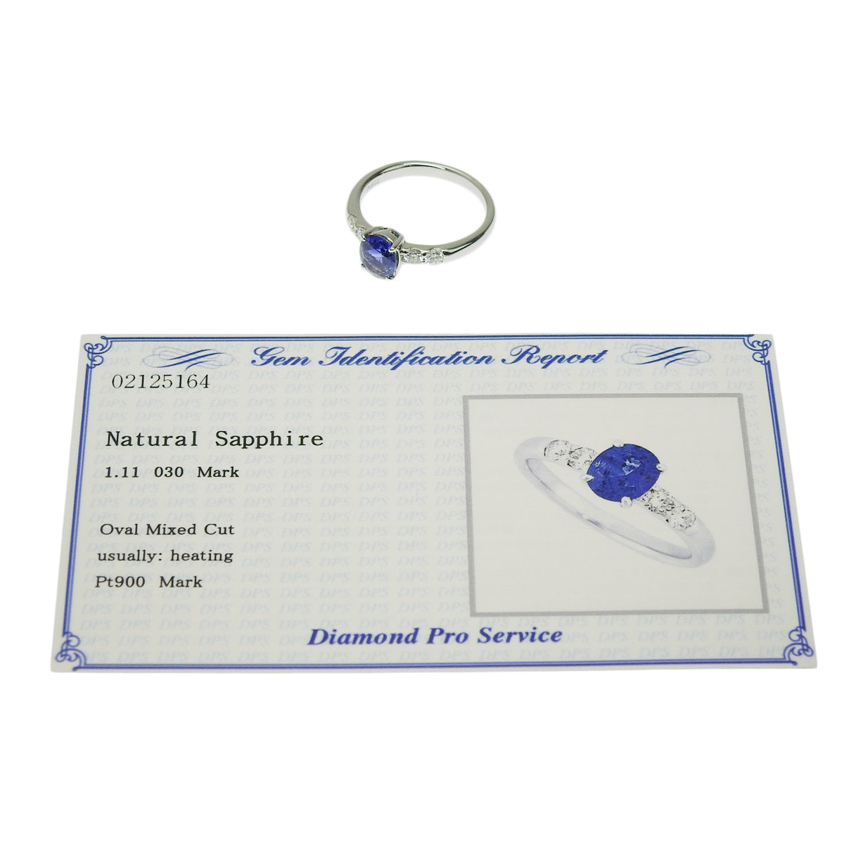 Sapphire and Diamond Ring: 1.11 carats sapphire, 0.30 carats diamonds, Platinum (Pt900)