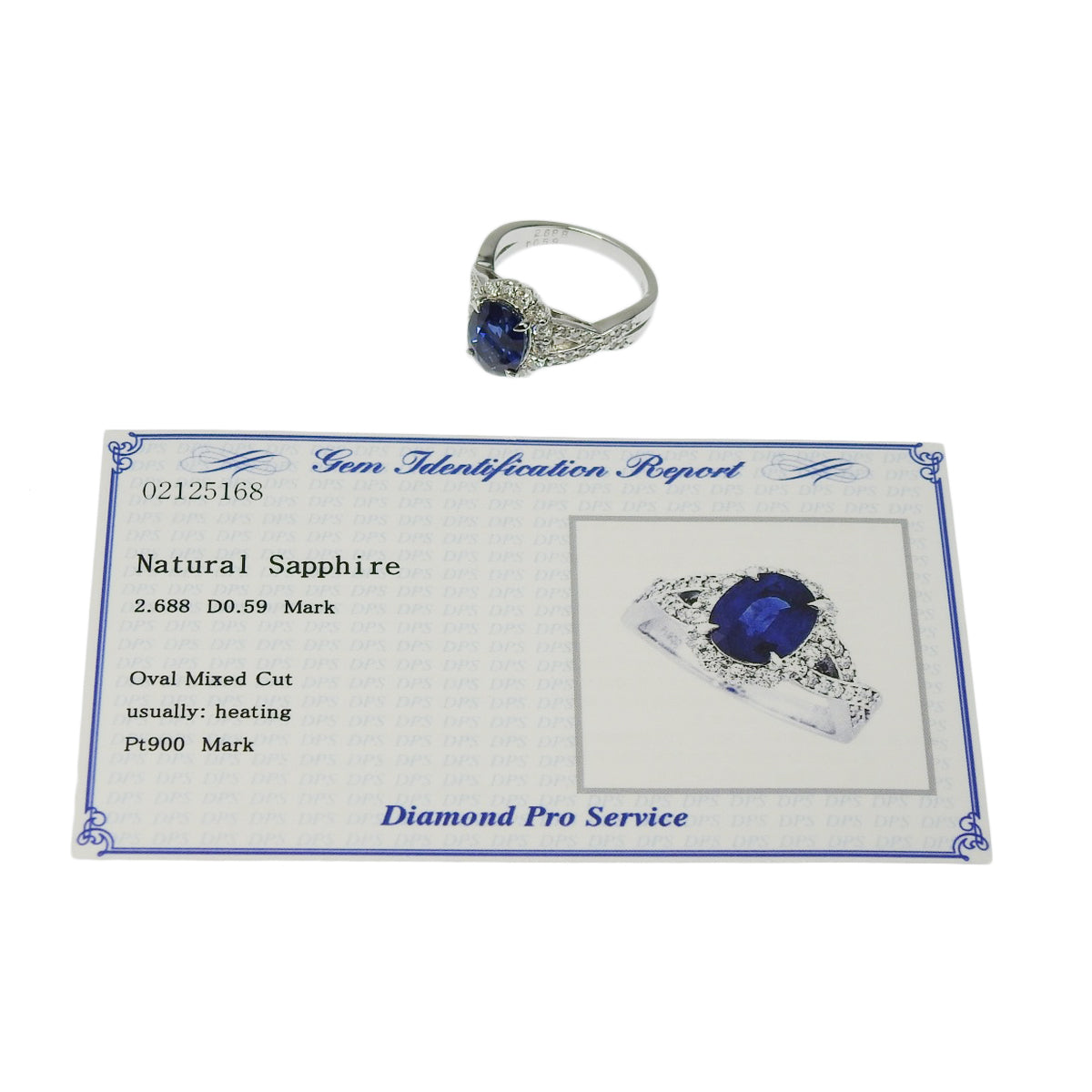 Sapphire and Diamond Ring, S2.688/D0.59, Pt900 Platinum