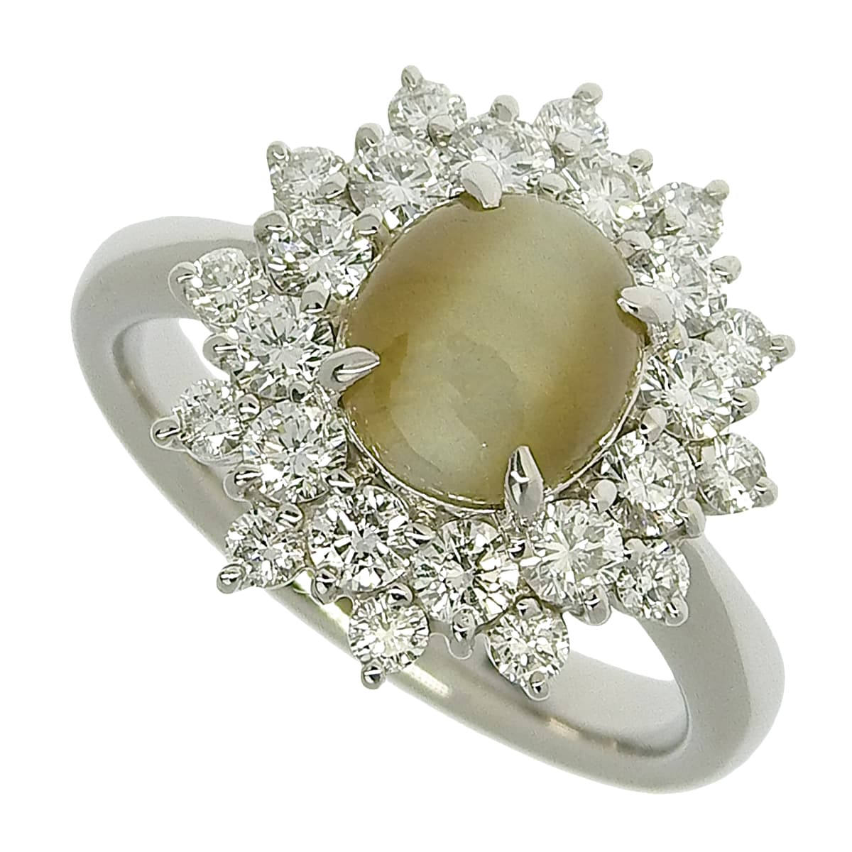 Chrysoprase Cat's Eye Diamond Ring CE2.325/D0.98 Pt900 Platinum