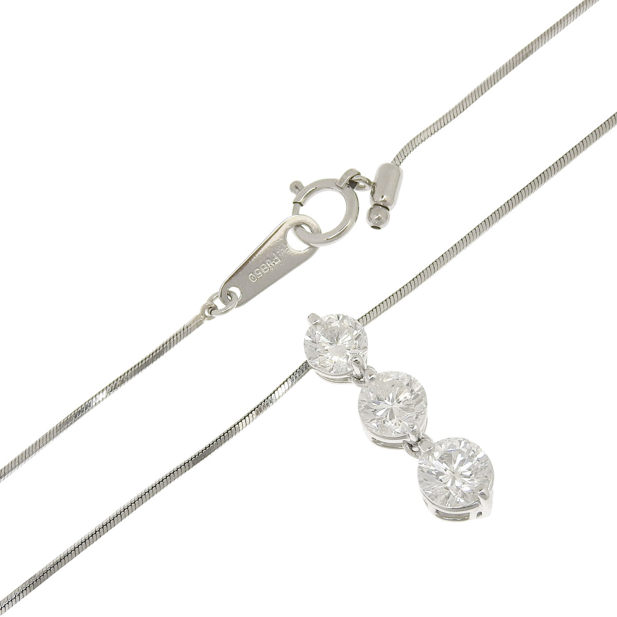 3-point diamond necklace, 2.018 grams, Pt900 platinum, Pt850 platinum
