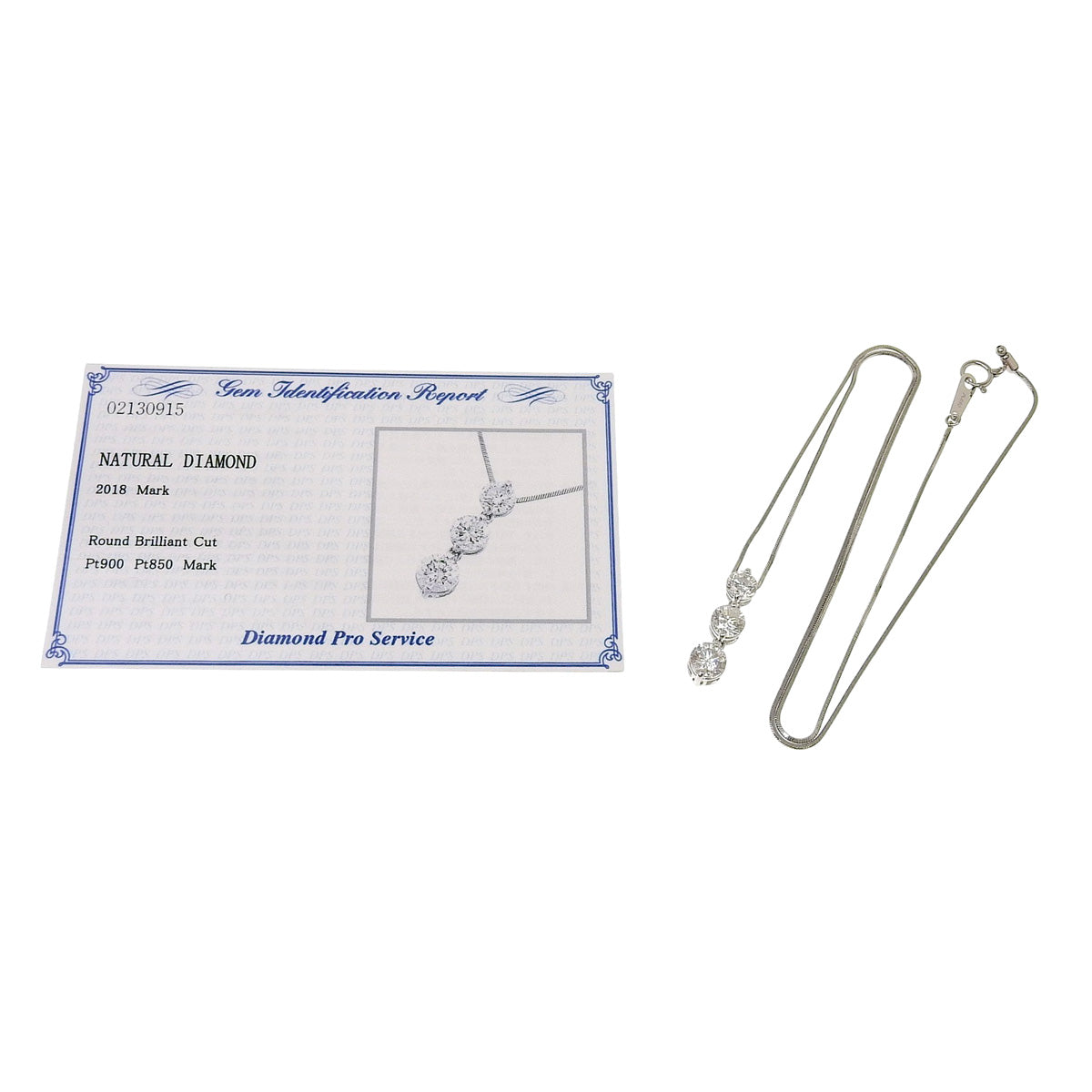 3-point diamond necklace, 2.018 grams, Pt900 platinum, Pt850 platinum