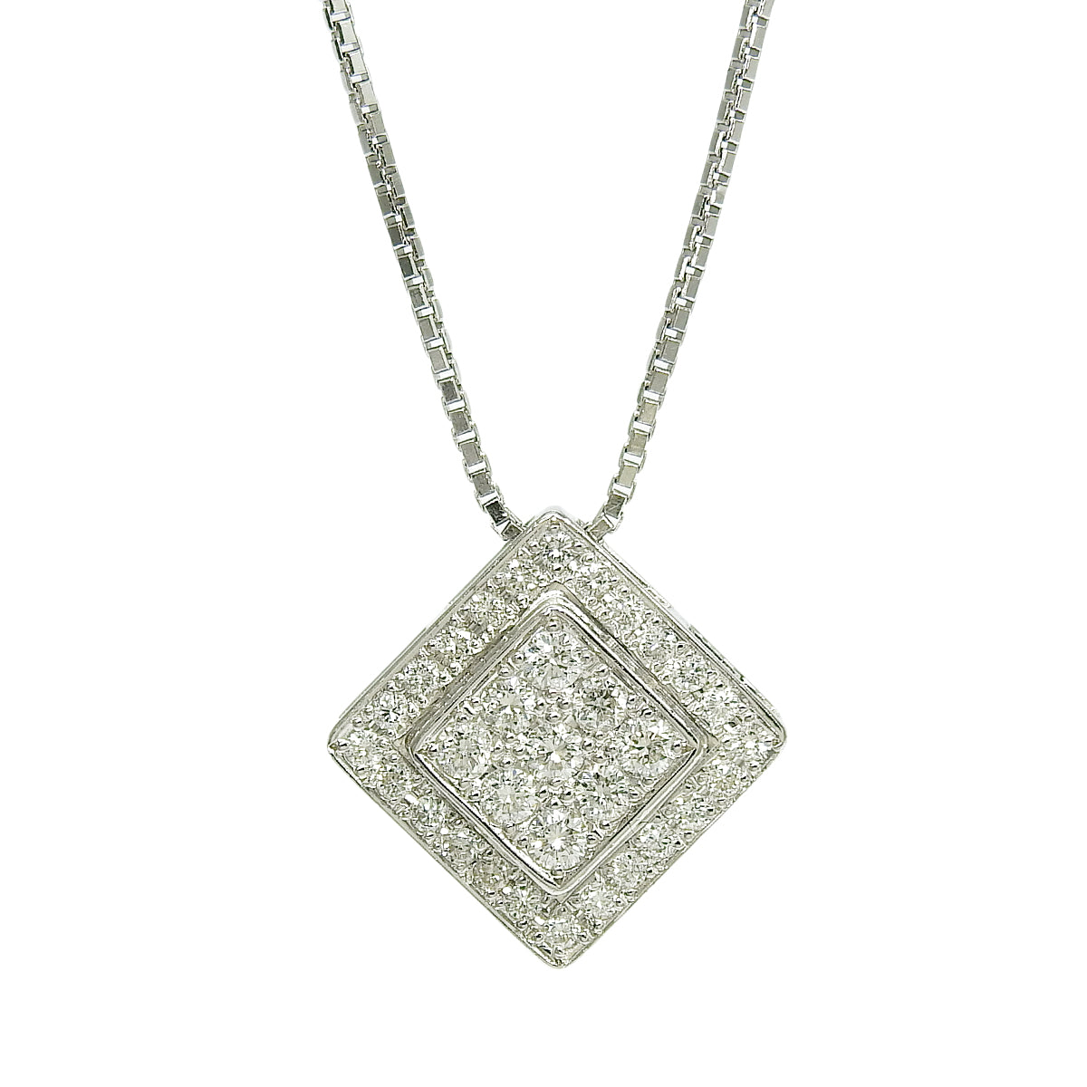Square Diamond Necklace, 0.52 carats, White Gold (K18WG)