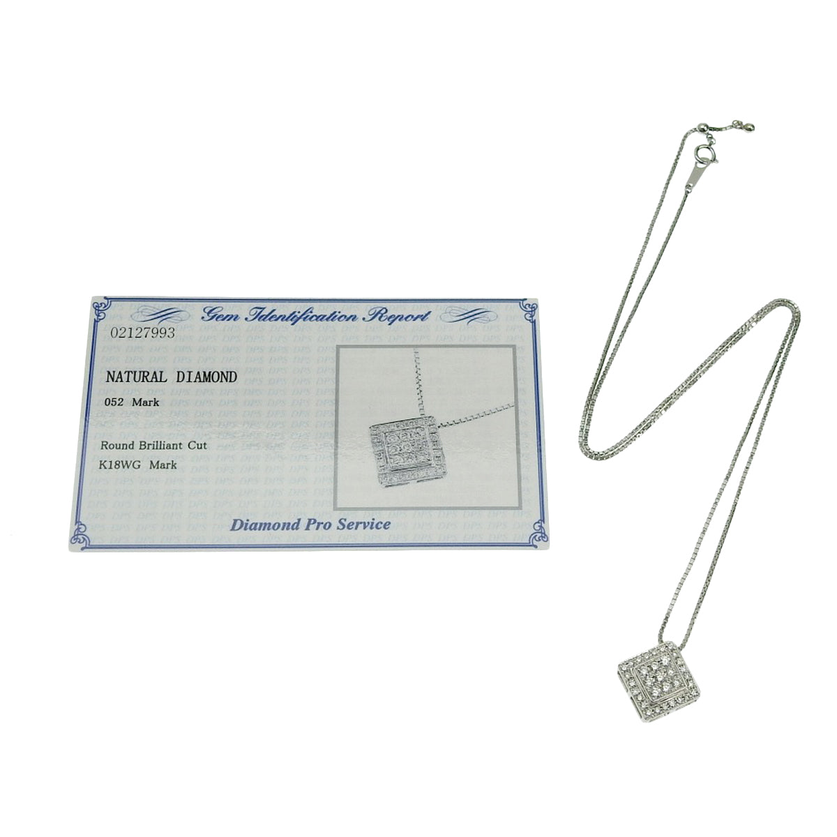 Square Diamond Necklace, 0.52 carats, White Gold (K18WG)