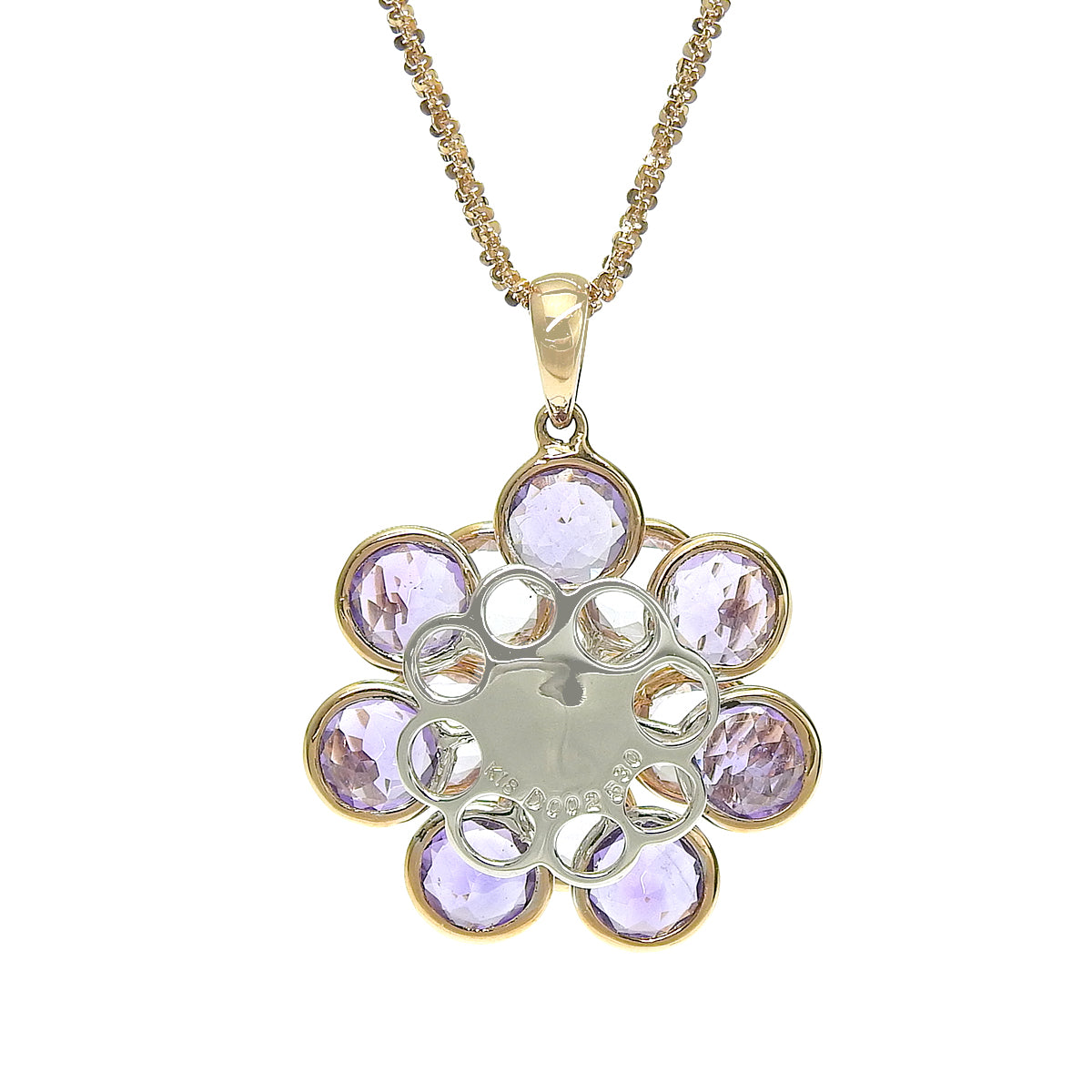 Amethyst and Diamond Flower Necklace, AM5.30/D0.02, K18PG (18k Pink Gold) and K18WG (18k White Gold)