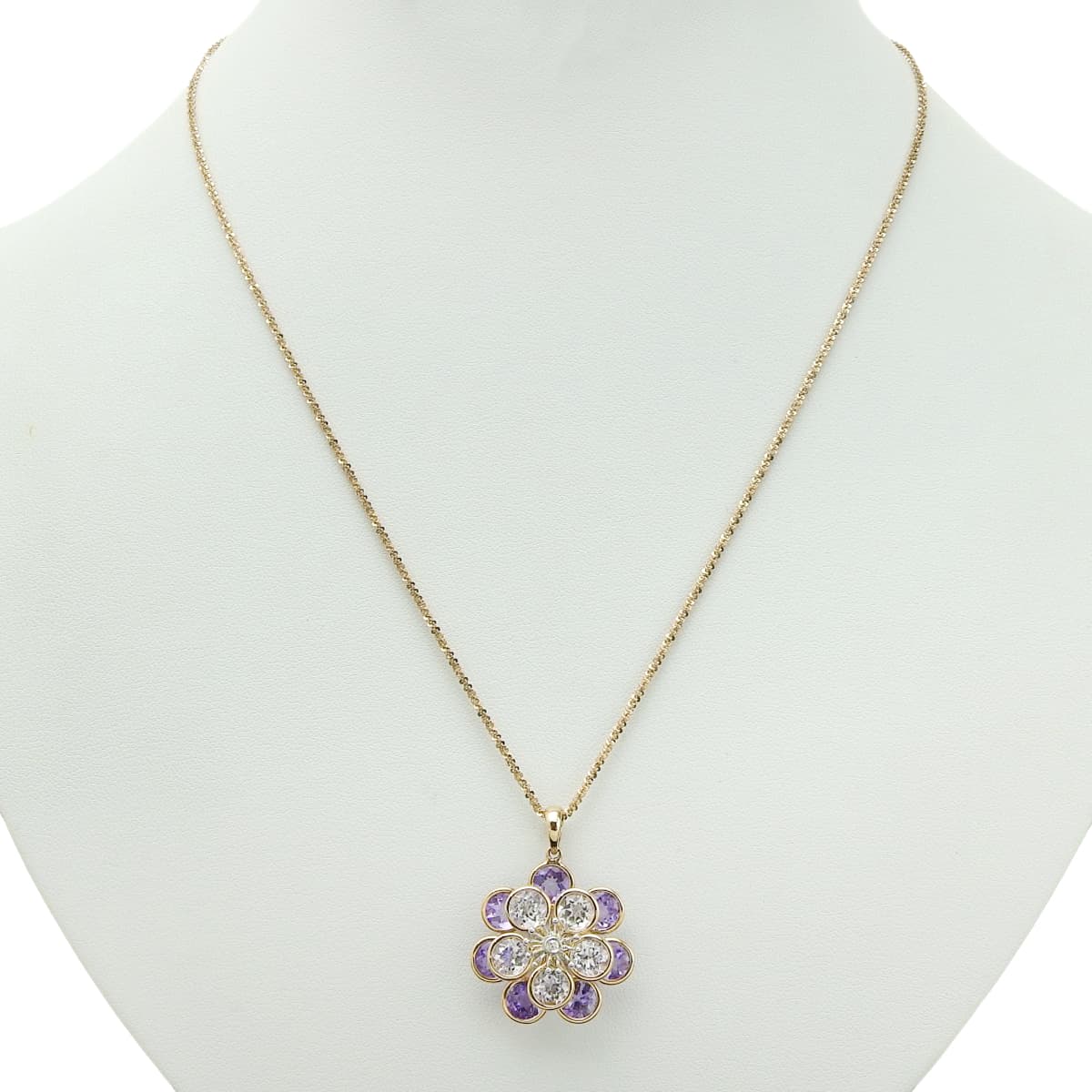 Amethyst and Diamond Flower Necklace, AM5.30/D0.02, K18PG (18k Pink Gold) and K18WG (18k White Gold)