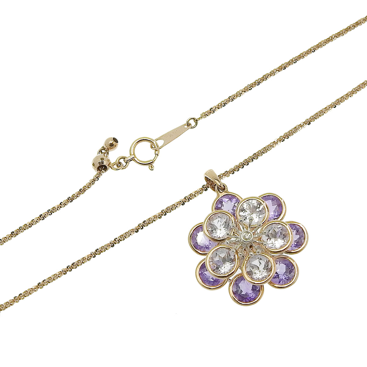Amethyst and Diamond Flower Necklace, AM5.30/D0.02, K18PG (18k Pink Gold) and K18WG (18k White Gold)
