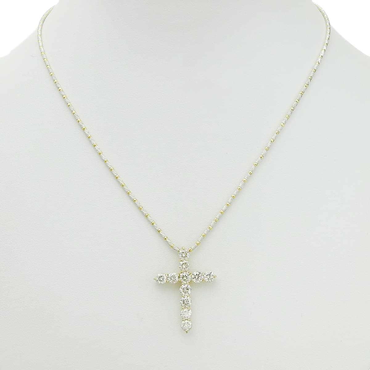 Cross Diamond Necklace, 3.00 carats, Yellow Gold (K18YG), White Gold (K18WG)