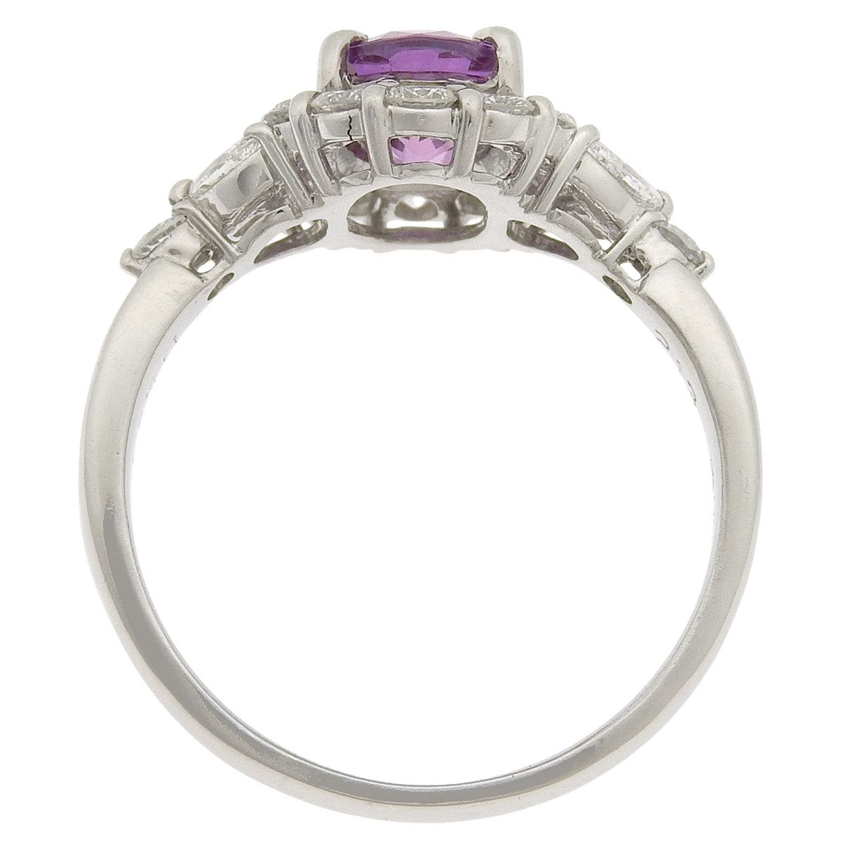 Pink Sapphire and Diamond Ring: 2.13 carats pink sapphire, 1.00 carats diamond, 900 platinum.