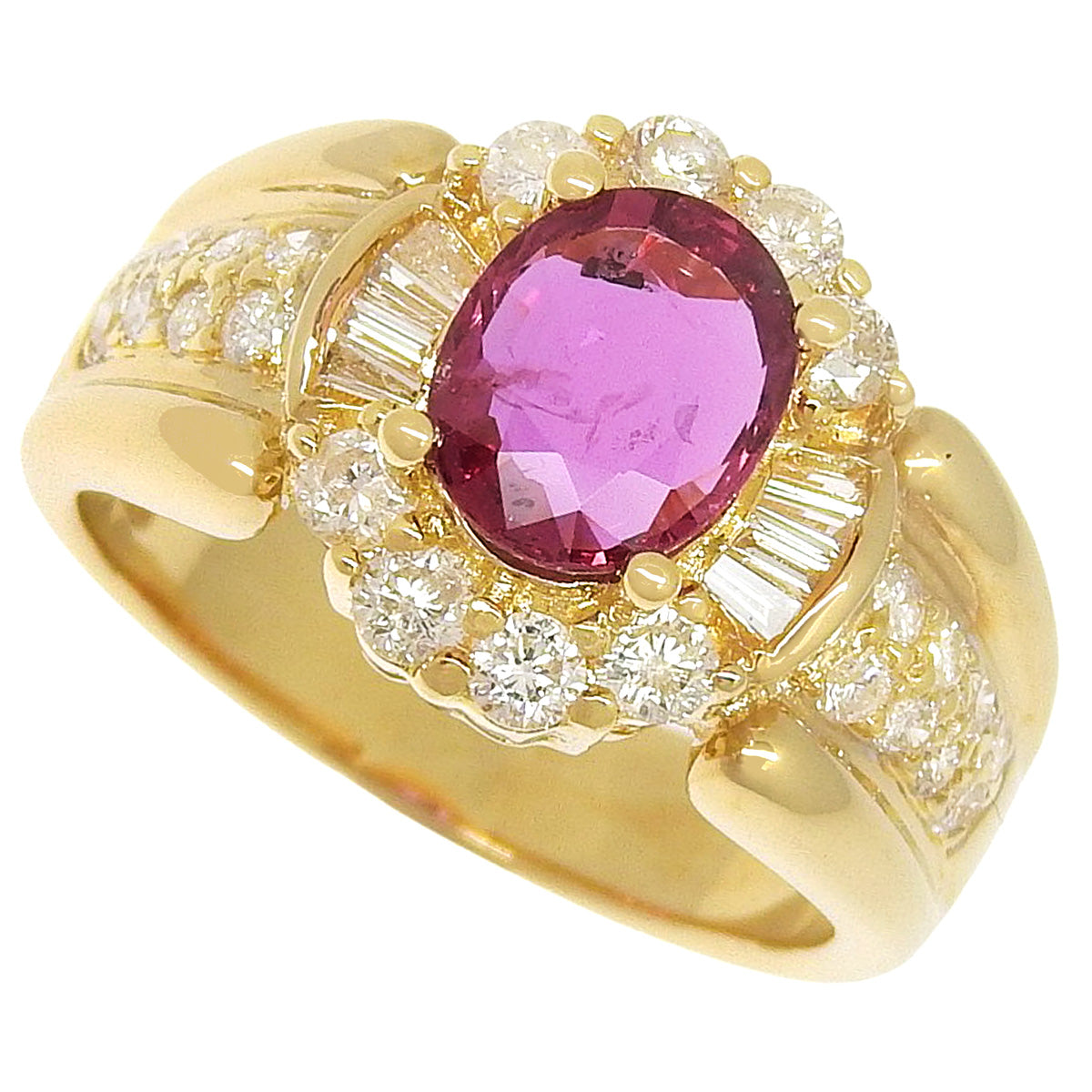 Ruby and Diamond Ring: Ruby/Diamond R1.17/D0.72, 18K Yellow Gold (YG)