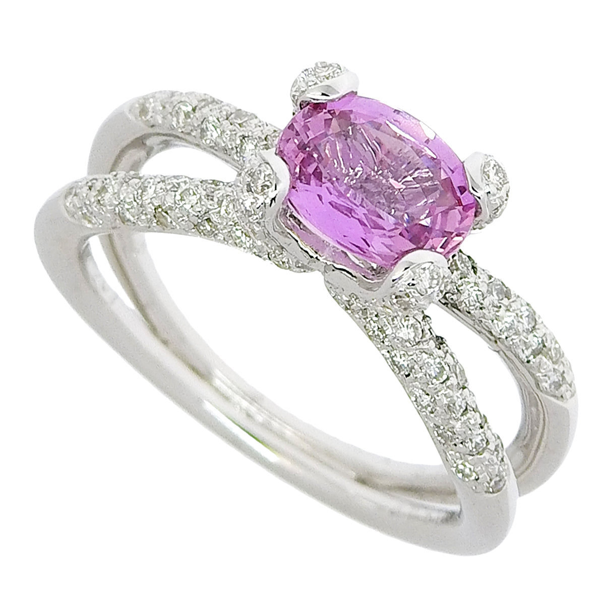 Pink Sapphire and Diamond Ring, PS1.25/D0.50, 18K White Gold (WG)