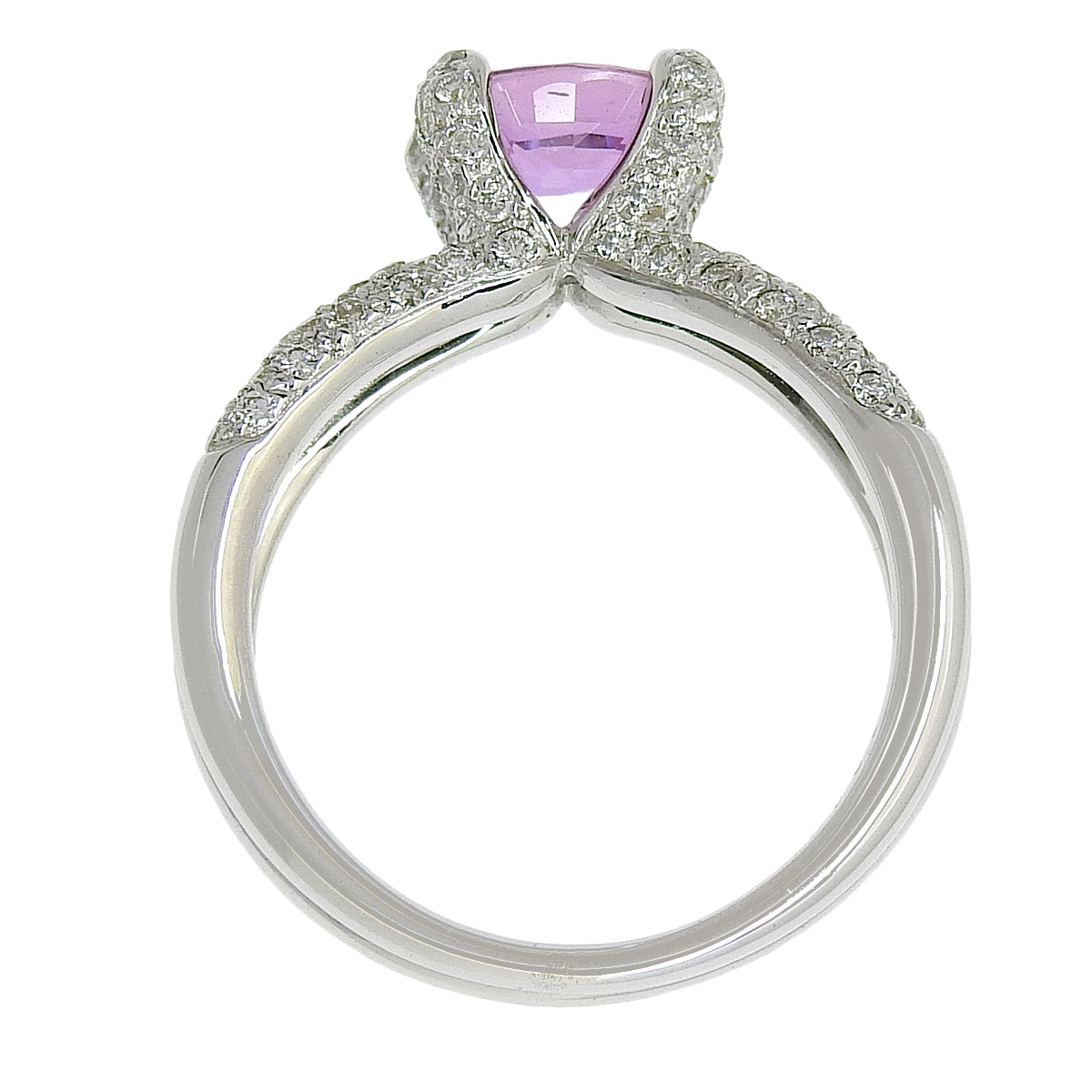 Pink Sapphire and Diamond Ring, PS1.25/D0.50, 18K White Gold (WG)