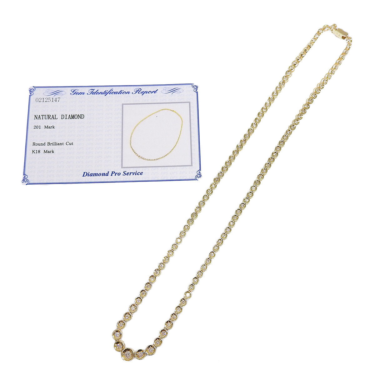 Diamond Tennis Necklace D2.01 K18 Yellow Gold YG