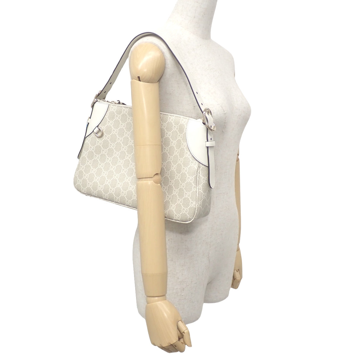 GG Emblem Medium Shoulder Bag Beige White 815216