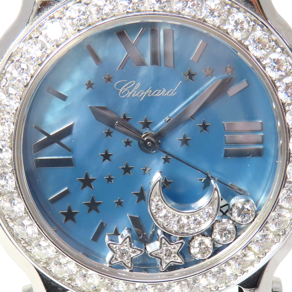 Happy Sport Happy Moon 278475-2001 白金/不锈钢/皮革表壳镶钻石英女表