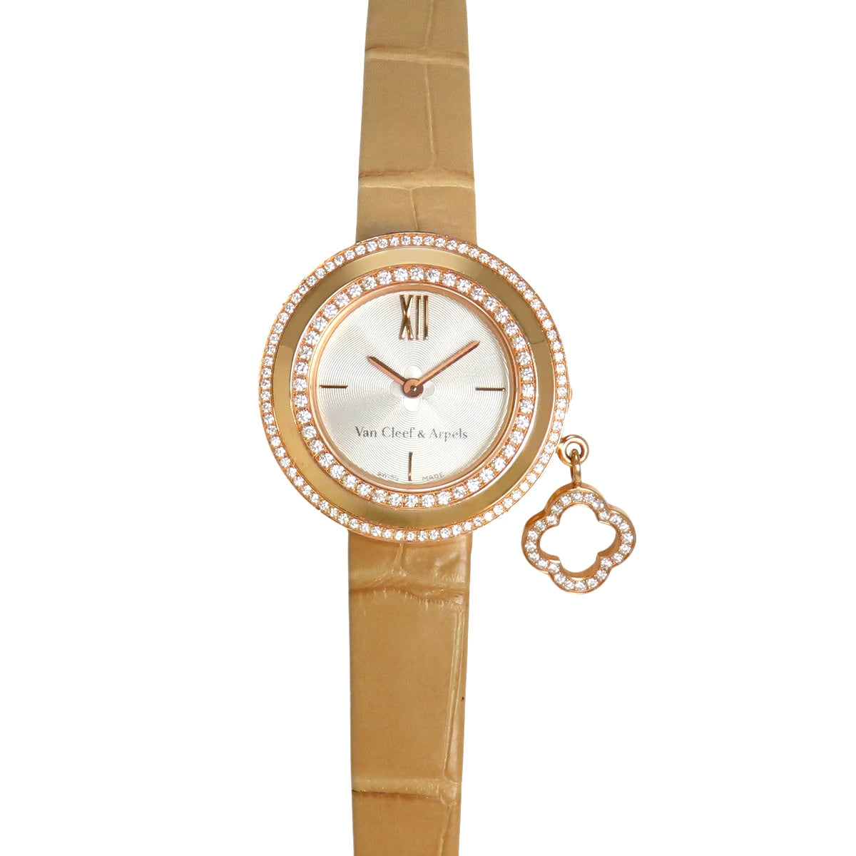VCARO29800 Charm Mini Watch, Yellow Gold, Quartz, Silver Dial, Diamond Bezel