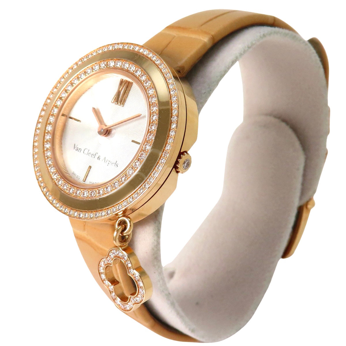 VCARO29800 Charm Mini Watch, Yellow Gold, Quartz, Silver Dial, Diamond Bezel
