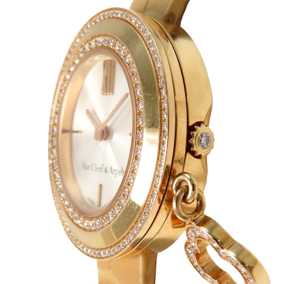 VCARO29800 Charm Mini Watch, Yellow Gold, Quartz, Silver Dial, Diamond Bezel